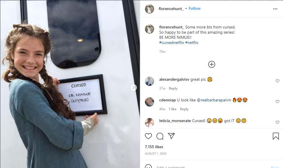 Florence Hunt shares instagram post about series